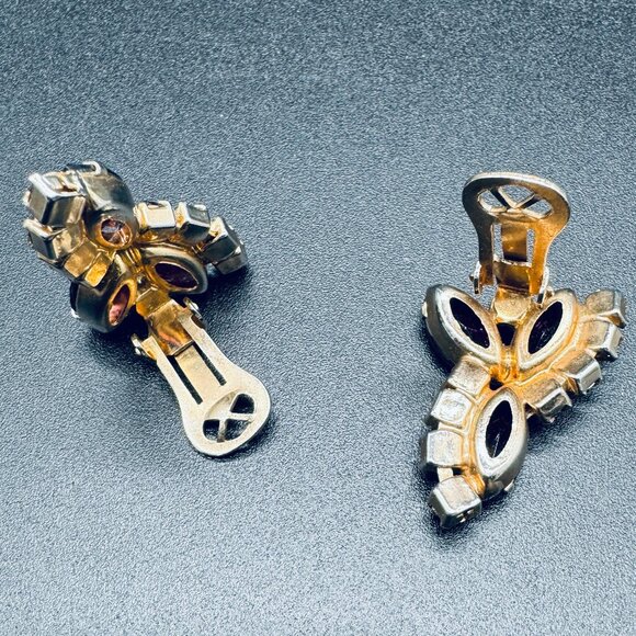 Vintage Necklace Choker and Clip-on Earrings Purple Rhinestones Set - Picture 9 of 14